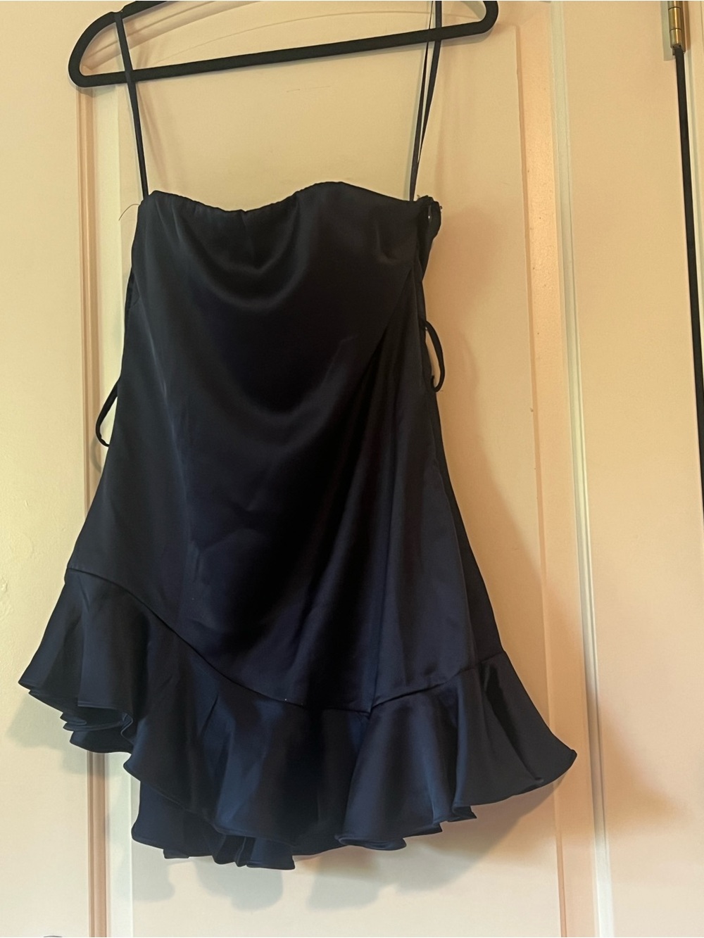 Women’s Navy Satin Ruffle Hem Slip Dress